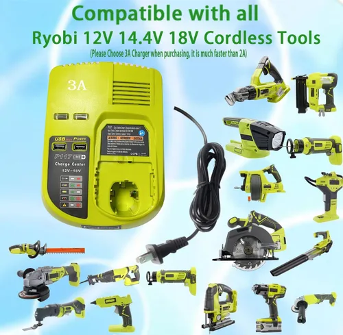 Vista 5 de Reemplaza el cargador de batería de 18 V ryobi P117 P118 P119 Química dual para cargar la batería Ryobi de iones de litio y Ni-cad Ni-Mh 12V 14.4V