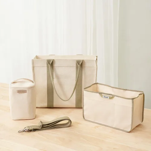 Vista 5 de Bebefit Bolsa de pañales con bolsa organizadora y bolsa aislada para mamá y papá material de espiga 12 bolsillos