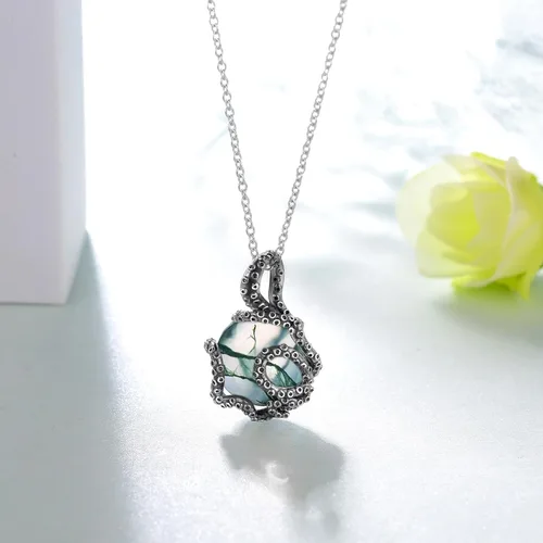 Vista 2 de TYSO Collar de pulpo para mujer, plata de ley 925 con colgante de pulpo, collar con colgante de pulpo, joyería de animales marinos, regalos