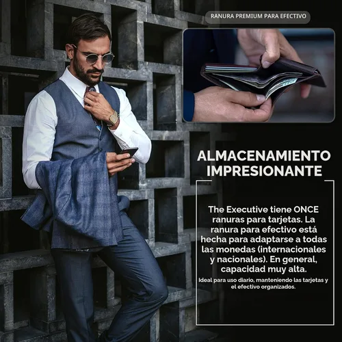 Vista 5 de Cartera SERMAN BRANDS para hombre con bloqueo RFID, de piel, con 2 ventanas de identificación, plegable con tapa superior, billetera de viaje con A.