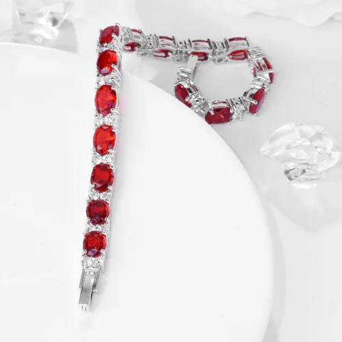 Vista 4 de SELOVO Pulsera de circonita cúbica para boda, eslabones de cadena en tono plateado