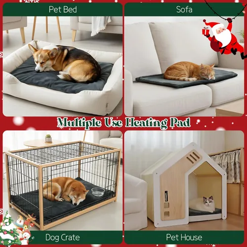 Vista 6 de Almohadilla térmica para mascotas de 18 x 28 pulgadas, cama térmica para perros y gatos con 12 ajustes de temperatura y temporizador, alfombrilla