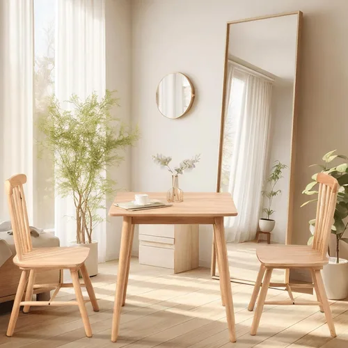 Vista 2 de OGMILL Mesa de comedor cuadrada pequeña de 27.6 pulgadas para 2, mesa de comedor de cocina natural que ahorra espacio, mesa moderna de madera