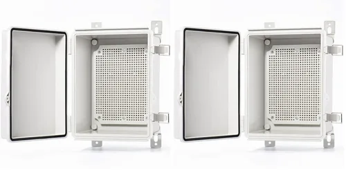 Vista 29 de QILIPSU - Caja de conexiones de acero inoxidable con tapa, bisagras y placa de montaje, universal, impermeable IP67, plástico ABS, gris, recinto