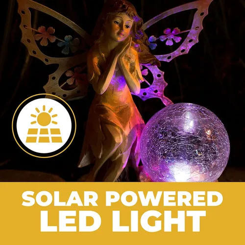 Vista 2 de Luz solar de jardín de hadas con globo de cristal agrietado LED que cambia