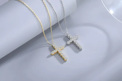 Vista 7 de RORTY XIN Collar con colgante de cruz de diamante de imitación de plata de ley 925, circonita cúbica y circonita cúbica, cadena de plata de 18.0in +