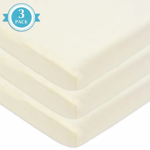 Vista 5 de American Baby Company Paquete de 3 sábanas bajeras para cuna, 100% algodón natural, 38 x 24 pulgadas, suaves y transpirables, portátiles para Beige