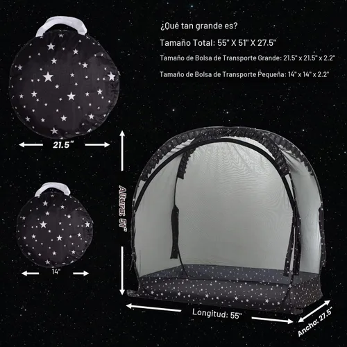 Vista 6 de Tienda de cuna de seguridad para mantener al bebé en Pop Up Mosquitero Netting Canopy Mesh Cover para niños pequeños - Negro