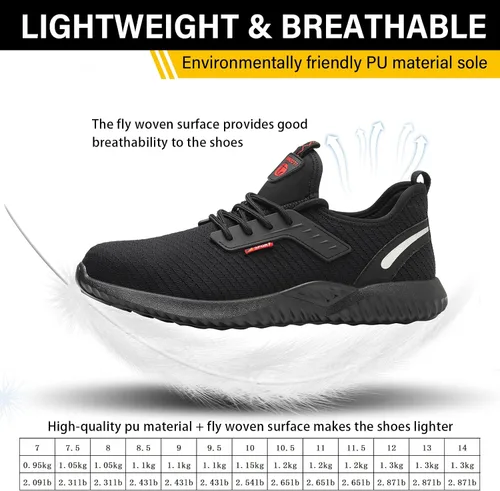 Vista 4 de ulogu Zapatos de punta de acero impermeables para hombre, ligeros, antideslizantes, cómodos, a prueba de pinchazos, zapatos de trabajo