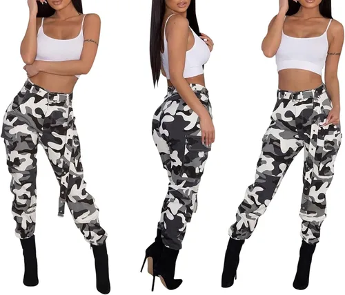 Vista 7 de Voghtic Army Camo Cargo Pants - Pantalones de camuflaje de cintura alta para mujer