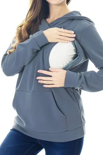 Vista 3 de Smallshow sudadera con capucha para mujer con forro polar bolsillo tipo canguro de maternidad para amamantar