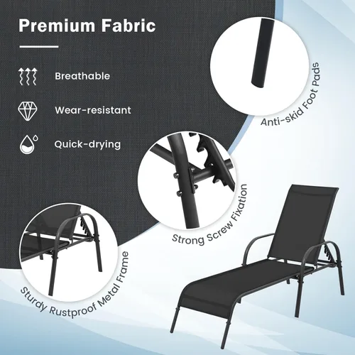 Vista 4 de Giantex Silla de Salón para Patio, Tumbona para Exteriores con Respaldo de 5 Posiciones Ajustables, Marco de Acero Resistente, Sillón Reclinable