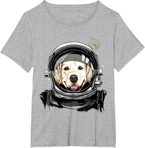Vista 95 de Camiseta para amantes de los perros de los astronautas del espacio exterior Golden Retriever Lover, Negro