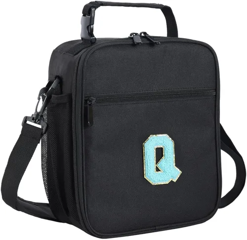 Vista 26 de ELEFOCUS Lonchera aislada con inicial para mujeres y hombres, bolsa de almuerzo personalizada con monograma con correa de hombro ajustable