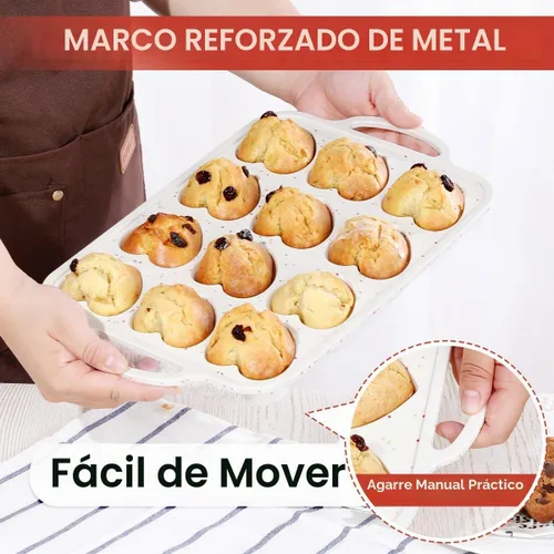 Vista 5 de CAKETIME Molde para magdalenas con forma de corazón con marco metálico, moldes de silicona antiadherentes en forma de corazón para hornear muffins