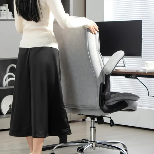 Vista 8 de HOMCOM Silla de oficina con respaldo alto, silla de escritorio ejecutiva con ruedas giratorias, reposabrazos abatible, altura ajustable, silla