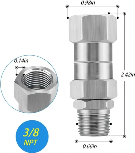 Vista 2 de Lavadora a presión giratoria 3/8 pulgadas NPT 5000 PSI, paquete de 2 conectores giratorios de acero inoxidable sin torceduras de 360°, accesorios