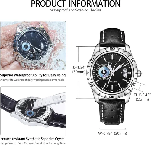 Vista 5 de BINLUN Reloj Esqueleto dorado impermeable automático relojes para hombres con dos tonos de acero inoxidable banda de San Valentín regalos