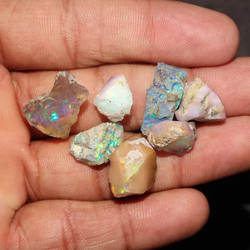 Vista 4 de InfinityGemsArt Ópalo en bruto, 7 piezas de piedra natural de ópalo etíope crudo mixto, piedras preciosas de cristales, suministro de fabricación