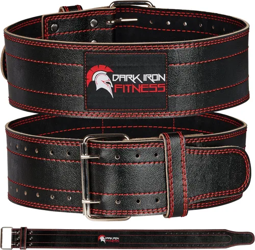 Vista 7 de Dark Iron Fitness Genuine Leather Weightlifting Belt, 4 Inch Wide for Men Women with Double Prong Buckle Reinforced Stitching, Powerlifting Deadlift