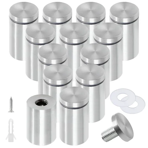 Vista 25 de Luomorgo 12 piezas tornillos separadores de acero inoxidable de 1" x 1", herrajes de montaje para letreros de pared, separadores de vidrio