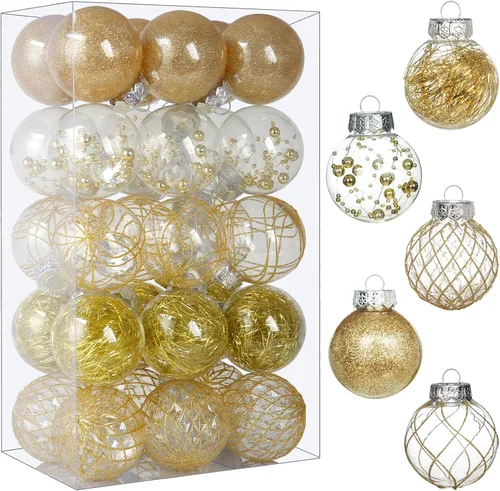 Vista 11 de Juego de adornos de bola de Navidad, 20 unidades, grandes, color negro transparente, inastillables, 3.150 in/3.15 pulgadas, adornos de Navidad