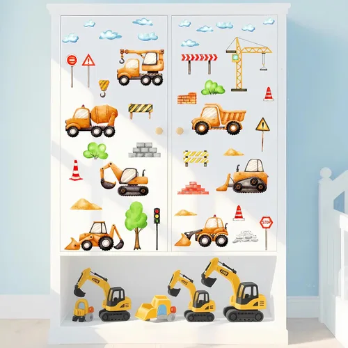 Vista 8 de Calcomanías de pared para automóvil, camión, construcción, vehículos, calcomanías de pared de dibujos animados, acuarela, calcomanías de tractor