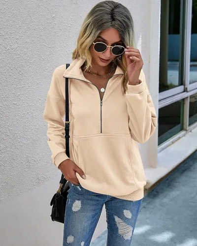 Vista 4 de PRETTYGARDEN - Sudadera sport suelta, de manga larga, para mujer, con cierre de solapa, cordón de ajuste y bolsillos