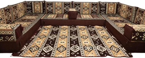 Vista 25 de arabicsofa Sofá en forma de U de estilo árabe para el suelo – Juego de Majlis hecho a mano – Sofá de estilo bohemio