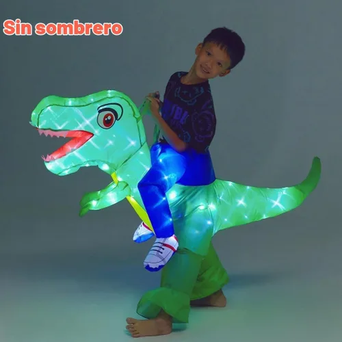 Vista 5 de Kids Inflatable Costume, Dinosaur Rider,Blow Up T-REX Costumes with LED Light for Cosplay Halloween Christmas Party