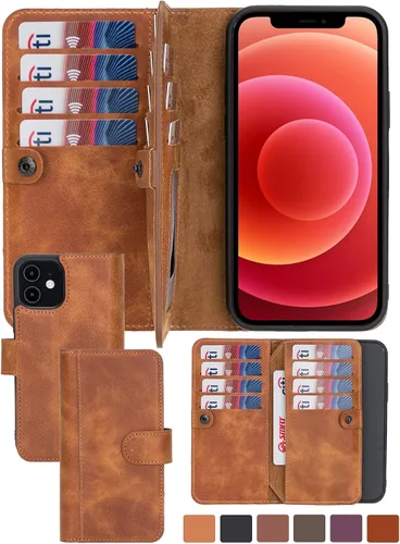 Vista 15 de HARDISTON Funda de piel auténtica de alta calidad hecha a mano para iPhone 7/8 / SE doble folio tarjetero - Funda magnética desmontable - Soporte