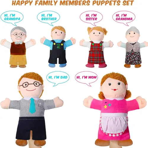 Vista 3 de Civaner Juego de marionetas de mano de 6 piezas de 11.8 pulgadas para miembros de la familia, marionetas de teatro, madre, padre, hijo, hija