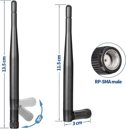 Vista 2 de Bingfu Antena WiFi de doble banda 2.4GHz 5GHz 5.8GHz 3dBi RP-SMA Reemplazo de antena macho (paquete de 2) para enrutador WiFi, tarjeta de red