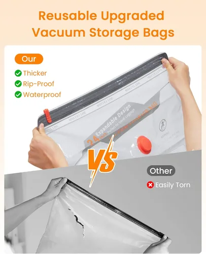 Vista 5 de Bolsas de sellado al vacío para ropa de viaje con bomba inalámbrica recargable, paquete de 9 bolsas de compresión ahorradoras de espacio