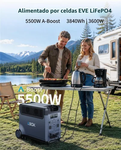 Vista 2 de ABOK Ark3600 Portable Power Station with 400W Solar Panel,2000W Solar Input 3840Wh LiFePO4 Battery, Expandable to 11520Wh,15 Outlets, 3600W Solar