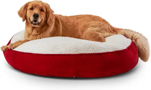 Vista 16 de South Pine Porch Samson - Cama redonda de lujo para perro, estilo almohada, acero azul, pequeña (30 pulgadas)