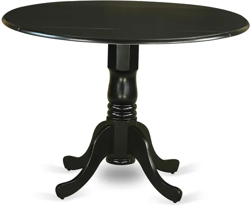 Vista 4 de East West Furniture DLFR5-BLK-02 - Juego de mesa de comedor moderno de 5 piezas, incluye una mesa redonda de madera con gotas y 4 sillas tapizadas