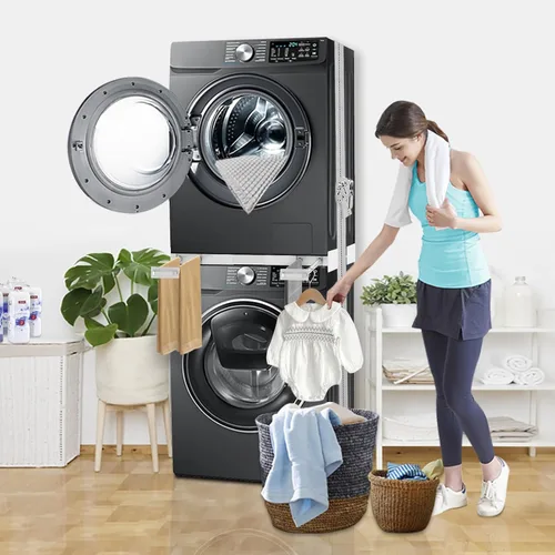 Vista 6 de Kit de apilamiento para lavadora y secadora, kit de apilamiento universal con estante de secado extraíble para cuarto de lavado, ajustable de 24 a