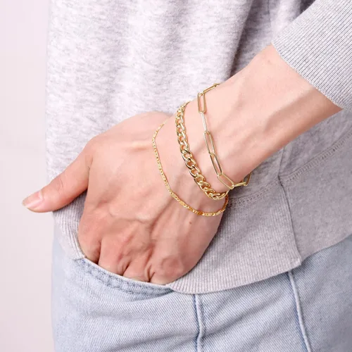 Vista 8 de KesaPlan Pulsera de moda para mujer, chapado en oro real de 14 quilates, delicado eslabón cubano con clip de cuerda, paquete de pulseras para niñas