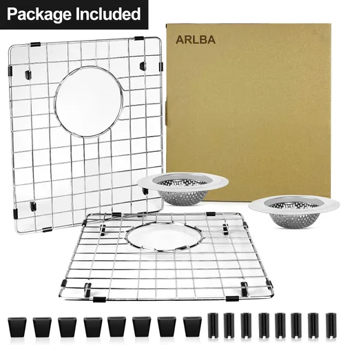 Vista 8 de 2 protectores de fregadero de acero inoxidable 304 de 14.96 x 12.99 pulgadas para fregadero de cocina de 15.5 x 13.5 pulgadas, con drenaje trasero
