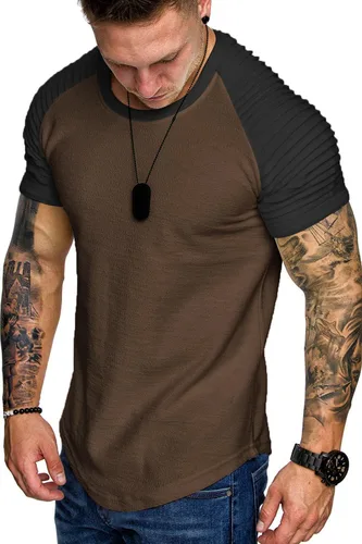 Vista 18 de COOFANDY Camiseta Muscular para Hombre de Manga Raglán Plisada Camiseta de Culturismo para Gimnasio Manga Corta Camisas de Entrenamiento de Moda