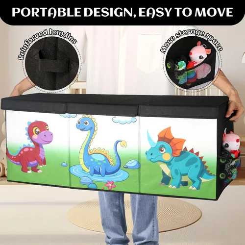Vista 5 de Caja de juguetes extragrande con tapa, baúl plegable para juguetes para niños y niñas, organizador de almacenamiento de juguetes con divisores, caja