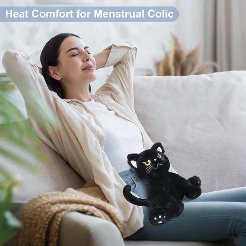 Vista 4 de SuzziPals - Animales de peluche de gato negro calentables y refrigerables, bonita almohadilla térmica para microondas para calmar y relajar