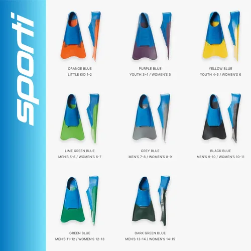 Vista 6 de Sporti Aletas de natación cortas para adultos y niños para natación en piscina, aletas flotantes para natación y snorkel, aletas de natación