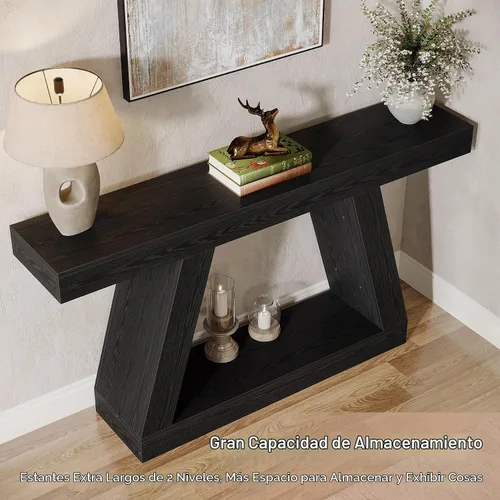 Vista 6 de Tribesigns Mesa consola de granja, mesa de sofá rústica de 55 pulgadas con almacenamiento, mesa de entrada de madera industrial para pasillo, sala