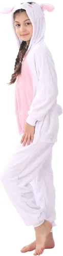 Vista 9 de WOYASIM Disfraz de conejo de franela para niños, disfraz de animal para niñas y niños, Halloween, conejo de Pascua