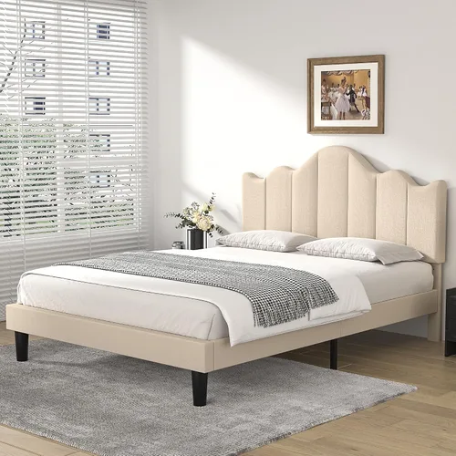 Vista 17 de VECELO Base de cama tamaño completo con cabecera capitoné con botones, plataforma tapizada con soporte de listones de madera, no necesita somier