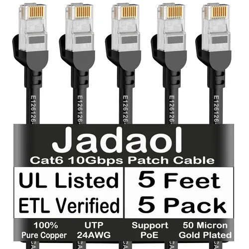 Vista 18 de Cable Ethernet Cat 6 de 1 pie (paquete de 6), para exteriores e interiores, compatible con red Cat7 de 10 Gbps, cable de conexión LAN plano
