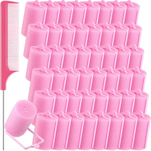 Vista 9 de Syhood 48 rodillos de espuma para peinar durante la noche, rizadores flexibles sin calor y peine de cola de rata para cabellos cortos/largos