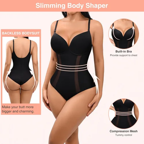 Vista 2 de FeelinGirl Shapewear for Women Tummy Control Slimming Body Shaper Low Back Built-in Bra Fajas
